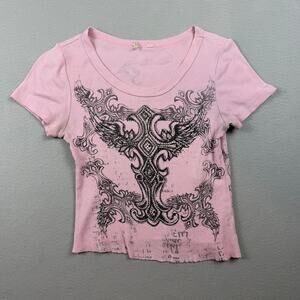 Vintage Y2K Pink Rhinestone Graphic Baby Tee